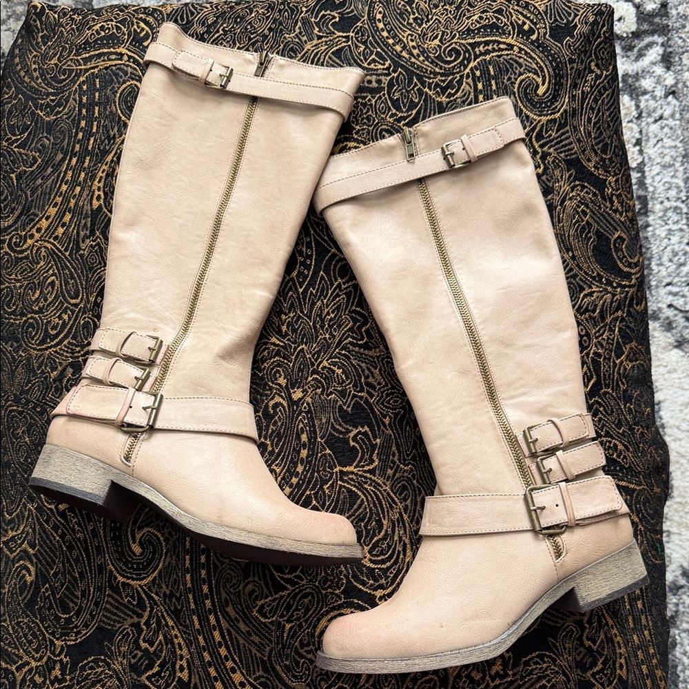 Women's Cream Knee-High Boots